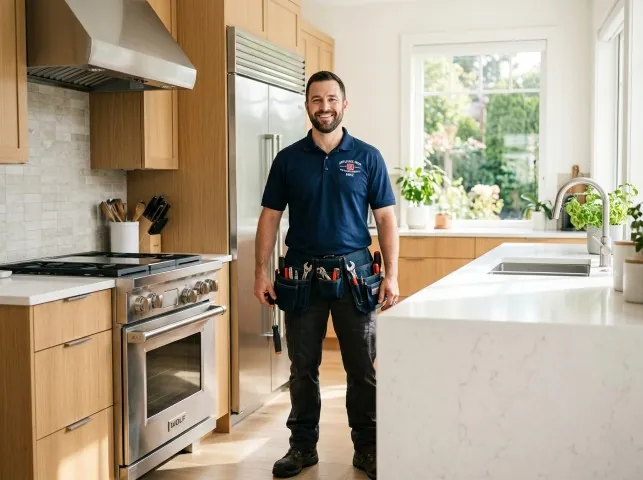 Appliance Repair Hero technician in a Big Bear Lake, CA kitchen after an appliance repair